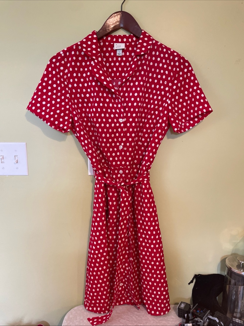 a new day Red Polka Dot Midi Dress